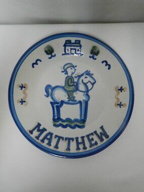M.A. Hadley Vintage Mathew name stoneware plate w/ Horse 8.5" Children
